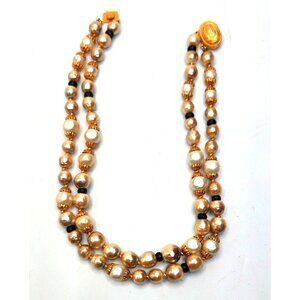 Vintage Double Strand Faux Pearl Necklace With Accent Beads